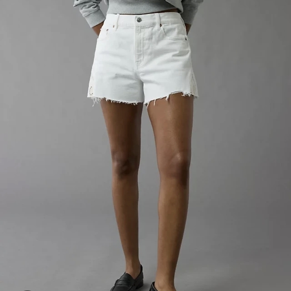 American Eagle Outfitters White Frayed High-Rise Denim Shorts